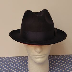 MONTIQUE MENS NAVY MATCHING GROSGRAIN RIBBON RED BOTTOM WOOL FELT DRESS HAT H75